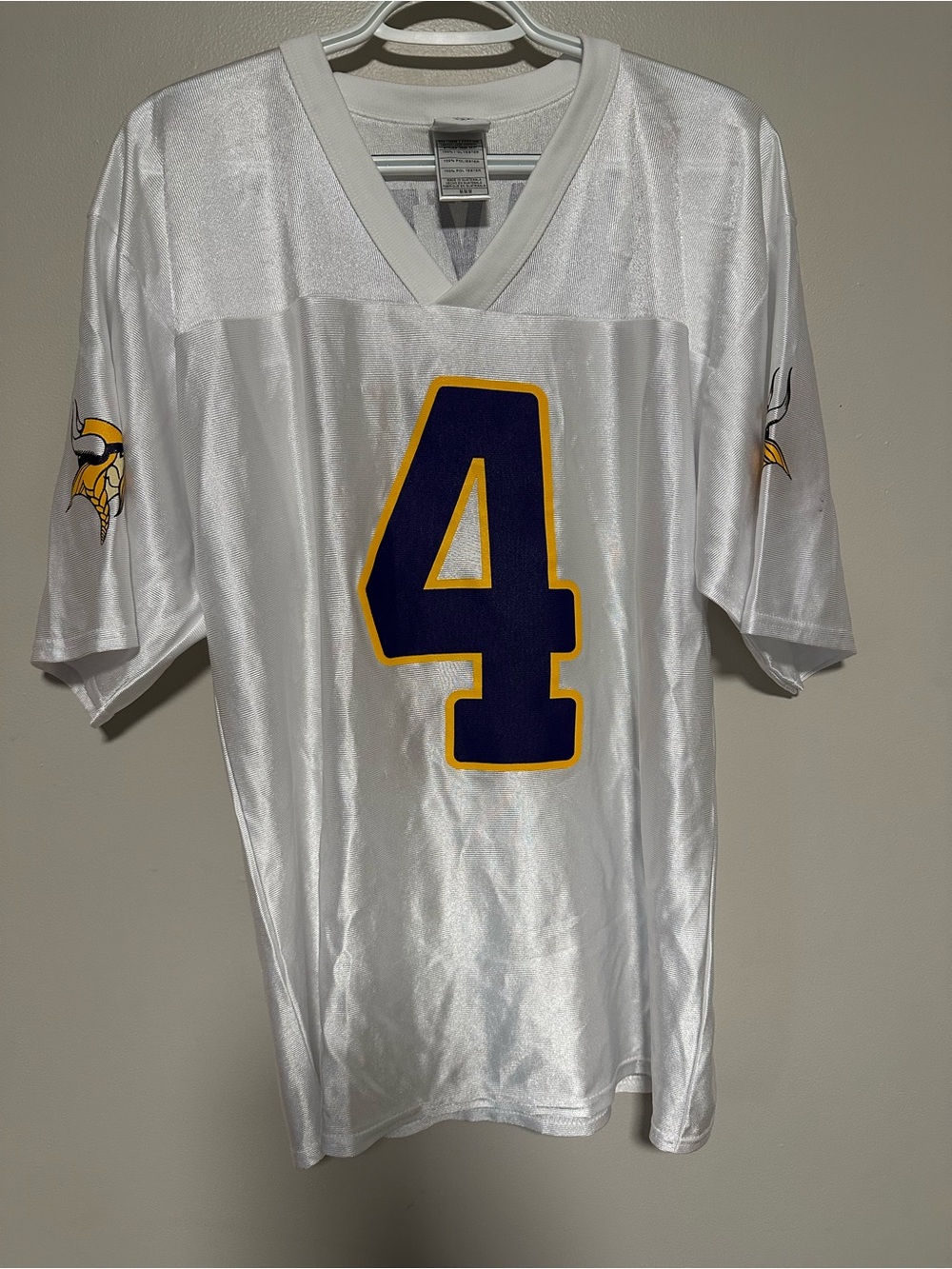 NFL White Minnesota Vikings #4 (Farve) Jersey with Purple and Gold Accents